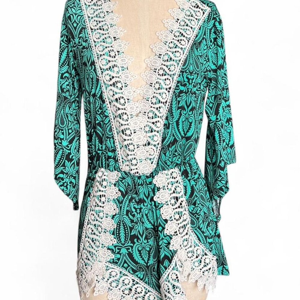 Bohemian Festival Lace Trim Romper Medium